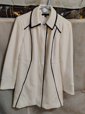 INC International Concepts Cream Trench Coat with Black Piping